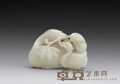 清 白玉宝鸭穿莲 高4cm；长5.8cm